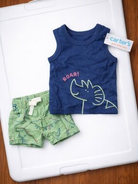 Carter's Navy Dinosaur Tank & Green Dino Shorts Set